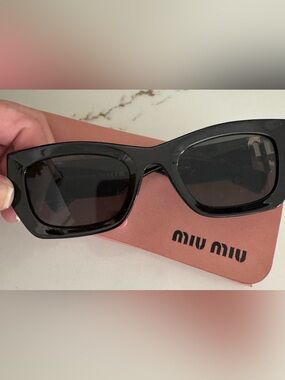 Miu Miu Glossy Black Rectangular Sunglasses